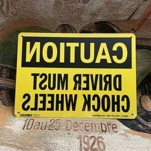 CAUTION DRIVERS MUST CHOCK WHEELS Trucker’s Rearview irror Back-up Sign NEW